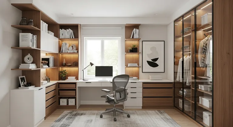 Neutral-toned organized children's bedroom